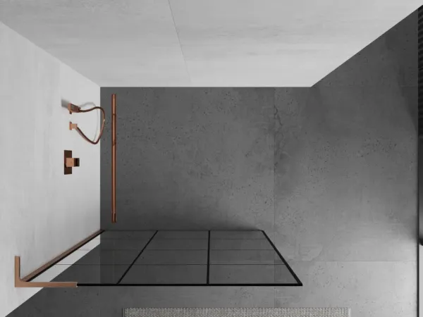 MEXEN/S - Kioto L Sprchová zástena WALK-IN 120 x 200, čierny vzor, meď kartáčovaná 800-120-103-65-77