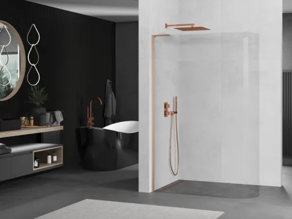 MEXEN/S - KiotoL Sprchová zástena WALK-IN 120 x 200, transparent, meď kartáčovaná 800-120-103-65-06