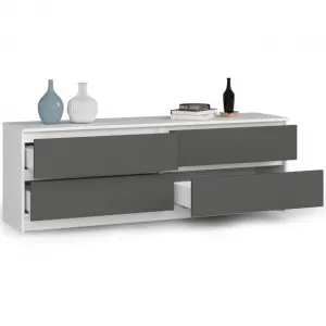 Ak furniture Komoda Kuba 160 cm 4 zásuvky biela/grafit