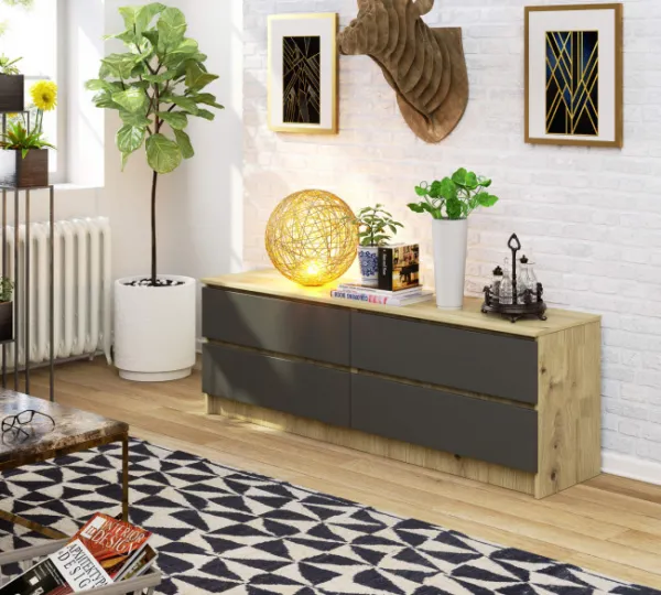 Ak furniture Komoda Rollo A 160,4 cm dub artisan/grafitový