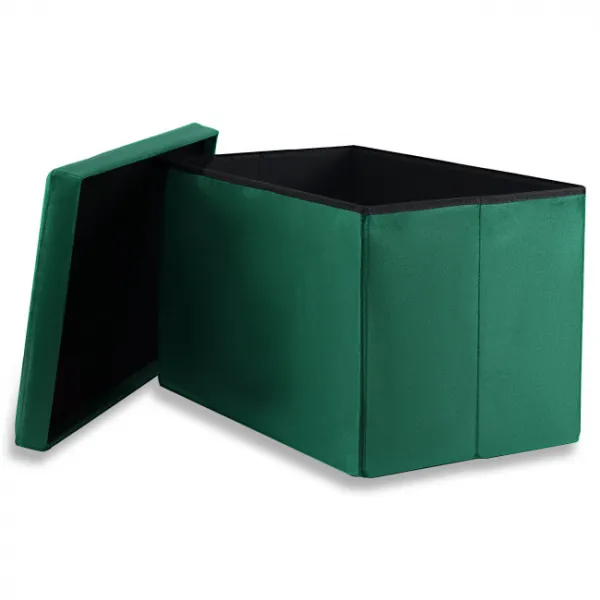 XL skladací puf s gombíkmi - 60x38x38cm zamatovo zelený 9999