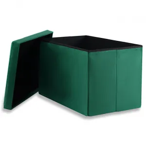 XL skladací puf s gombíkmi - 60x38x38cm zamatovo zelený 9999