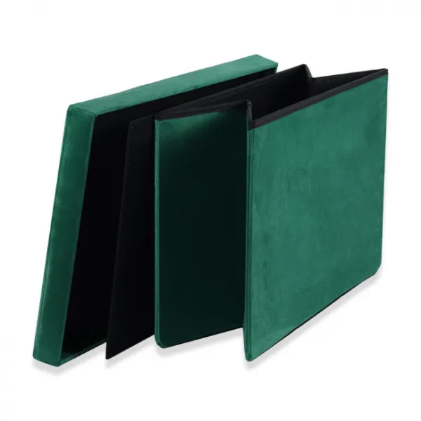 XL skladací puf s gombíkmi - 60x38x38cm zamatovo zelený 9999