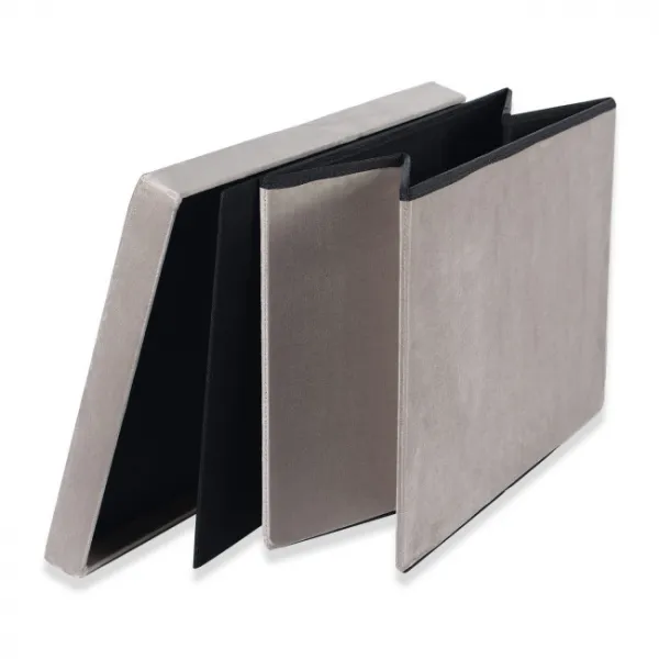 XL skladací puf s gombíkmi - 60x38x38cm zamatová béžová 9999