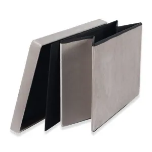 XL skladací puf s gombíkmi - 60x38x38cm zamatová béžová 9999