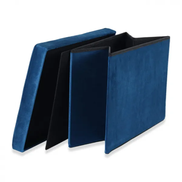 XL skladací puf s gombíkmi - 60x38x38cm zamatová tmavomodrá 9999