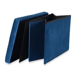 XL skladací puf s gombíkmi - 60x38x38cm zamatová tmavomodrá 9999