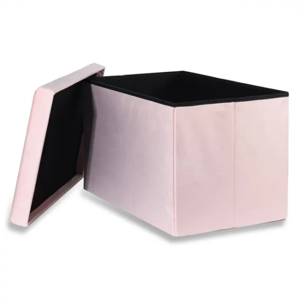 XL skladací puf s gombíkmi - 60x38x38cm zamatová ružová 9999
