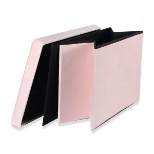 XL skladací puf s gombíkmi - 60x38x38cm zamatová ružová 9999
