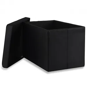 XL skladací puf s gombíkmi - 60x38x38cm zamatová čierna 9999
