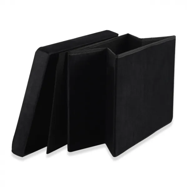 XL skladací puf s gombíkmi - 60x38x38cm zamatová čierna 9999