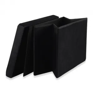 XL skladací puf s gombíkmi - 60x38x38cm zamatová čierna 9999
