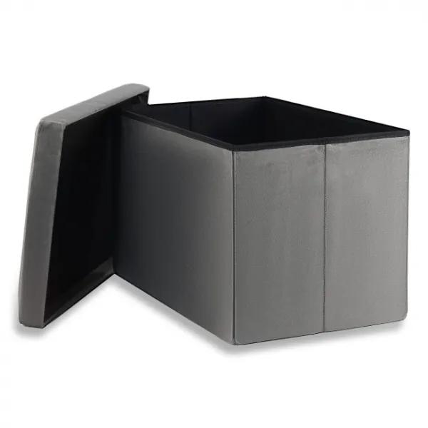 XL skladací puf s gombíkmi - 60x38x38cm zamatová sivá 9999