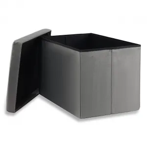 XL skladací puf s gombíkmi - 60x38x38cm zamatová sivá 9999