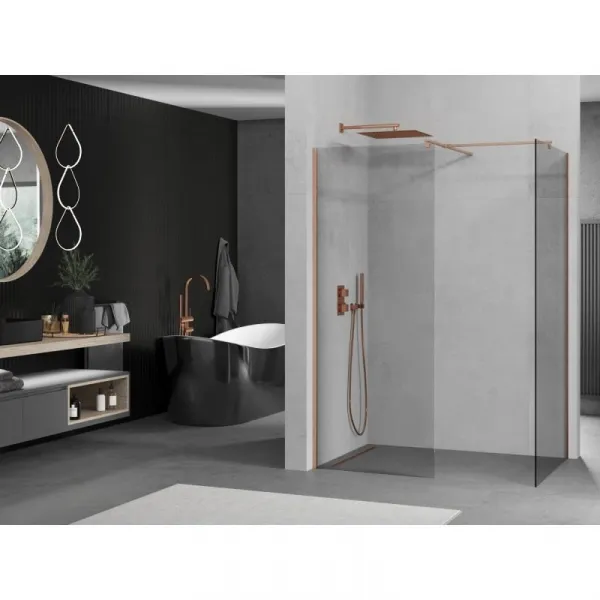 MEXEN/S - Kyoto Sprchová zástena WALK-IN 105 x 80, transparent, meď kartáčovaná 800-105-202-65-00-080