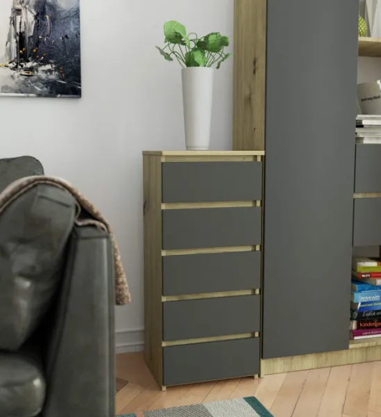 Ak furniture Komoda CL5 40 cm dub artisan/grafitově šedá