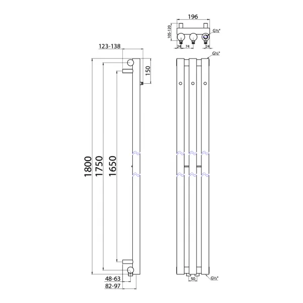 SAPHO - PILON vykurovacie teleso 196x1800, so 3 háčikmi, chróm IZ126T