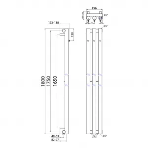 SAPHO - PILON vykurovacie teleso 196x1800, so 3 háčikmi, chróm IZ126T