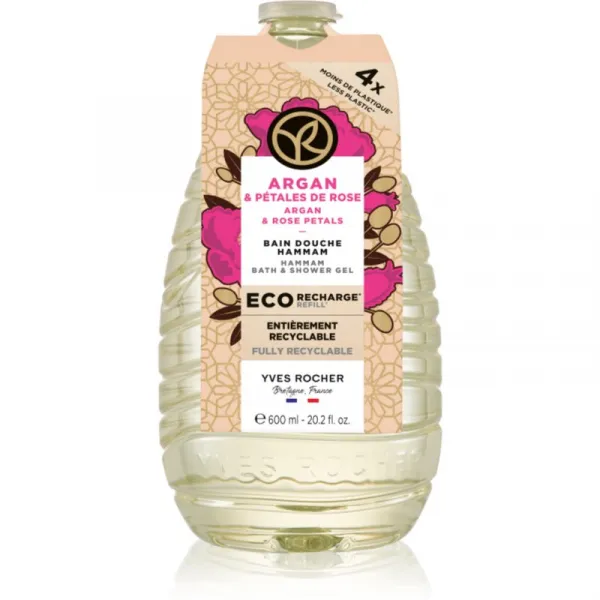 Yves Rocher Bain de Nature sprchový gél náhradná náplň Argan & Rose Petals 600 ml