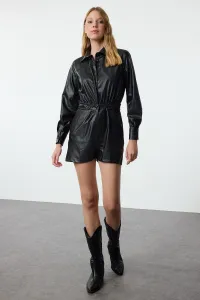 Trendyol Limited Edition Black Faux Leather Woven Jumpsuit