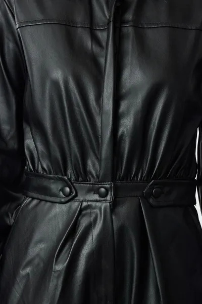 Trendyol Limited Edition Black Faux Leather Woven Jumpsuit