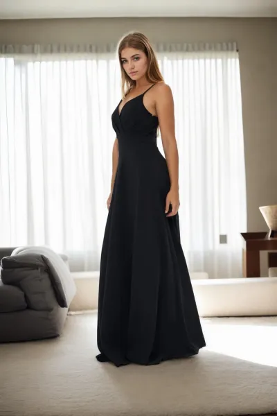 74886 Dewberry Rope Strap Slit Evening & Graduation Dress-BLACK