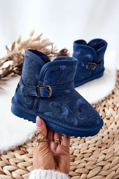 PA1 Detské topánky Snehové topánky s kožušinou Navy Blue Coffee