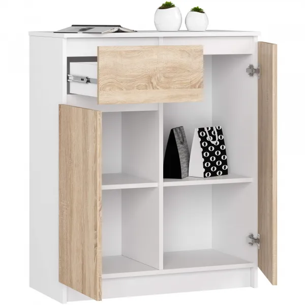 Ak furniture Komoda Kiara 80 cm 2 skrinky a 1 zásuvka biela/dub sonoma