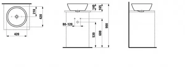 Laufen Pro - Umývadlová misa, 420 mm x 420 mm, bez otvoru na batériu, biela H8129620001091