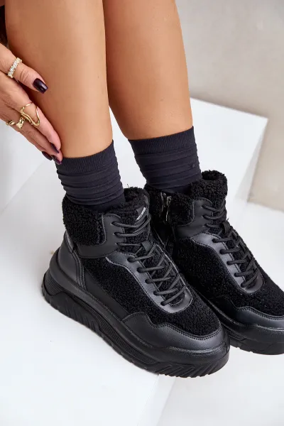 Women's platform sneakers with sheepskin Lee Cooper Black
