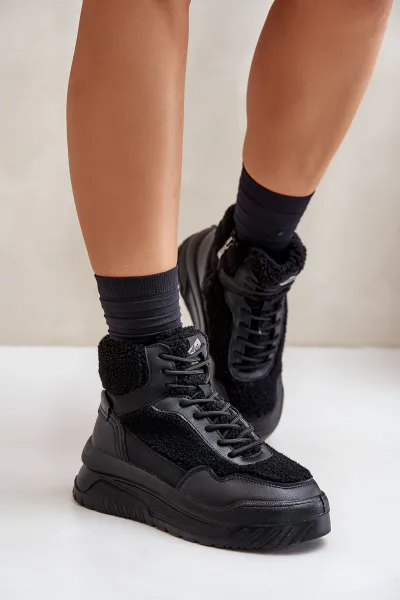 Women's platform sneakers with sheepskin Lee Cooper Black