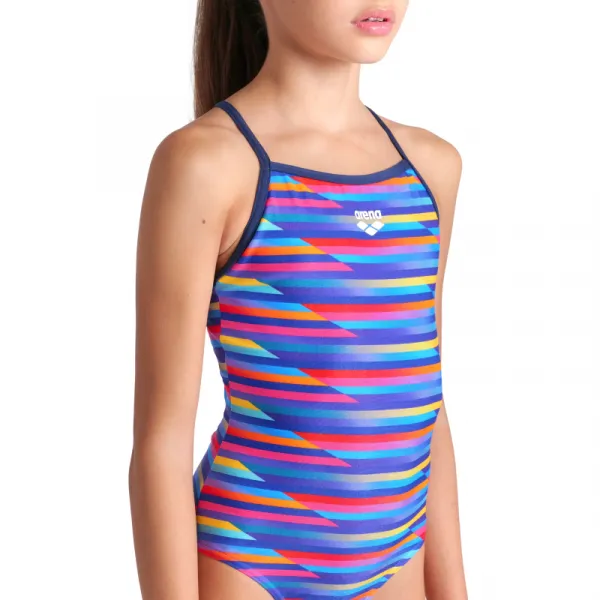 Dievčenské plavecké jednodielne plavky ARENA GIRLS RACING STRIPE SWIMSUIT LIGHTDROP BACK