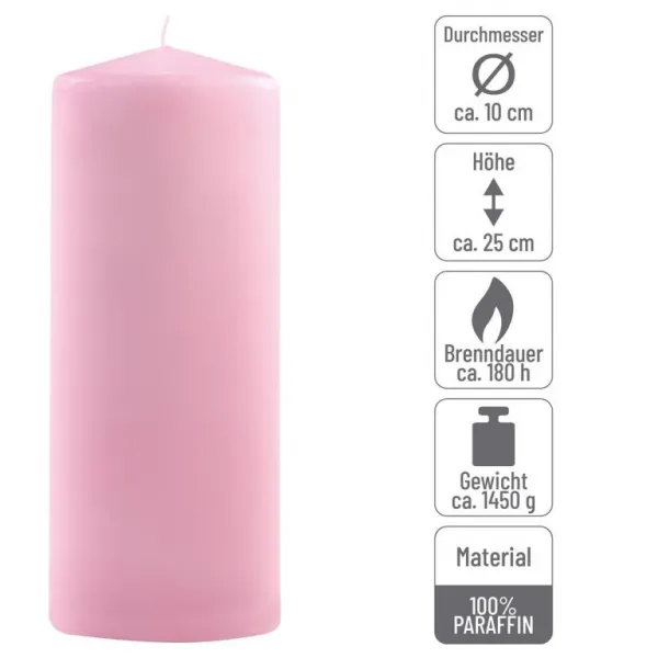 Sada stĺpových sviečok, 25 cm, Ø10 cm, ružová, 2 ks