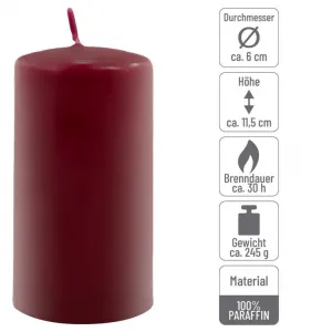 Sada stĺpových sviečok, 11,5 cm, Ø 6 cm, vínová, 6 ks