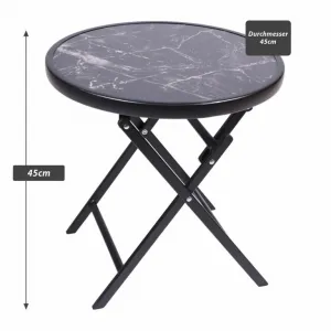 Záhradný bistro stolík, skladací, Ø 45 cm, čierny mramor