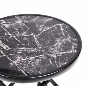 Záhradný bistro stolík, skladací, Ø 45 cm, čierny mramor