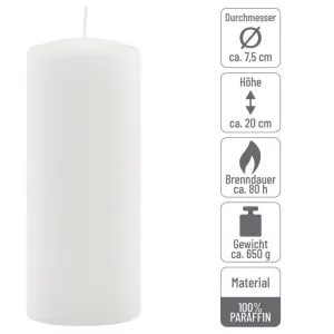 Sada stĺpových sviečok, 20 cm, Ø 7,5 cm, biela, 2 ks