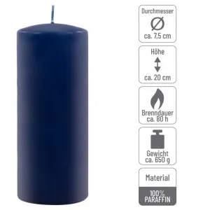 Sada stĺpových sviečok, 20 cm, Ø 7,5 cm, modrá, 2 ks