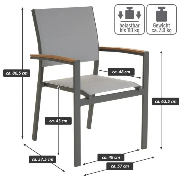 Záhradná stohovateľná stolička antracit,86,5x 57x57,5 ​​cm