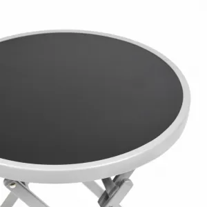 Záhradný bistro stolík, skladací, Ø 45 cm, čierna tónovaná