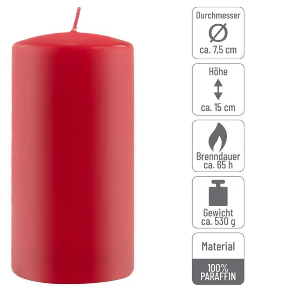Sada stĺpových sviečok, 15 cm, Ø 7,5 cm, červená, 2 ks