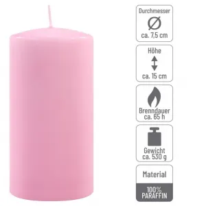 Sada stĺpových sviečok, 15 cm, Ø 7,5 cm, ružová, 2 ks