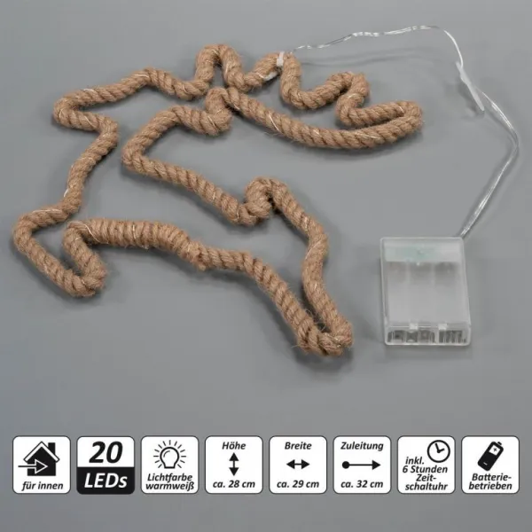 Vianočné dekorácie, sob, 28x29 cm, 20 LED, teplá biela, 2 ks