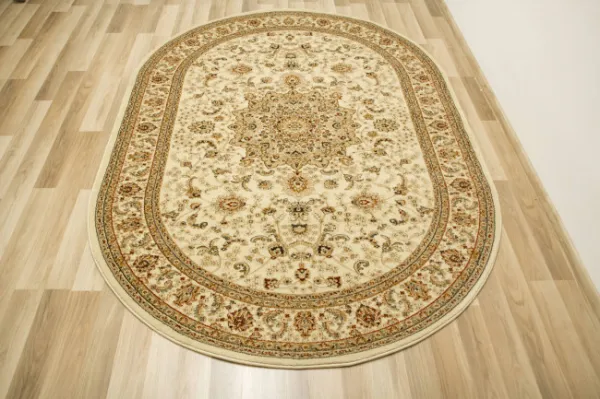 Koberec Super Rose D373A Ornament svetlobéžový / krémový ovál