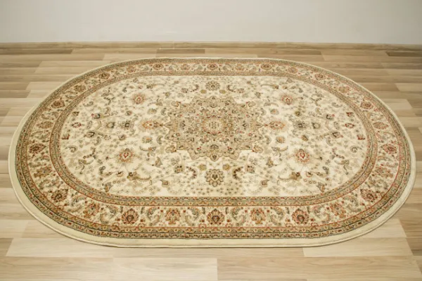 Koberec Super Rose D373A Ornament svetlobéžový / krémový ovál