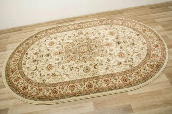 Koberec Super Rose D373A Ornament svetlobéžový / krémový ovál