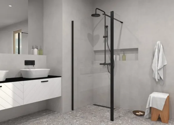 BESCO - Walk-in sprchovací kút ECO-N BLACK - FARBA rámu - Čierna, Pevná stena - Bez pevnej steny, Rozmer A - 90, Rozmer C - 195, Výplň - Číre bezpečnostné sklo - 6 mm BCEXON90BC