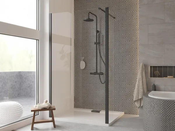 BESCO - Walk-in sprchovací kút ECO-N BLACK - FARBA rámu - Čierna, Pevná stena - Bez pevnej steny, Rozmer A - 90, Rozmer C - 195, Výplň - Číre bezpečnostné sklo - 6 mm BCEXON90BC