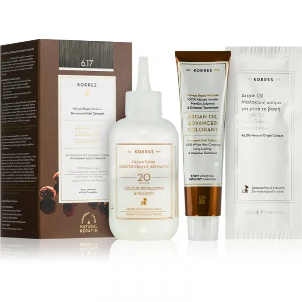 Korres Argan Oil permanentná farba na vlasy s arganovým olejom odtieň 6.17 Dark Blond Beige 50 ml