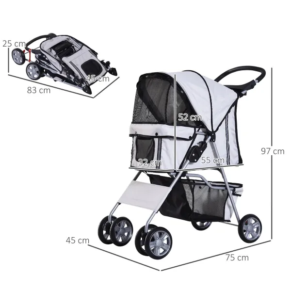 PawHut Kočárek pro psy do 10 kg a 35 cm, šedý